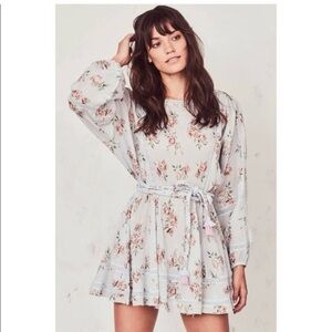 LoveShackFancy Noelle Blue Floral Mini Dress Cottagecore Festival Sorority Party